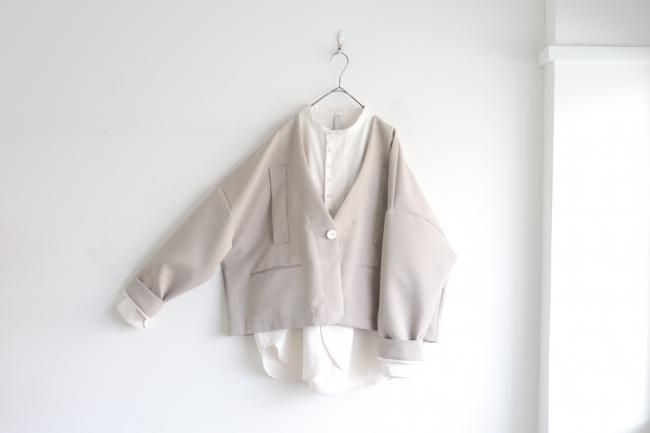 1つ釦ワイドボックスジャケット (グレージュ)