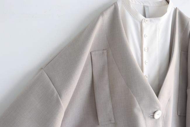 1つ釦ワイドボックスジャケット (グレージュ)