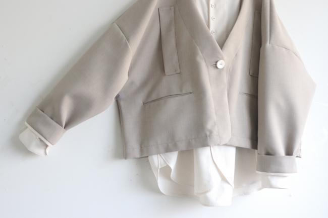 1つ釦ワイドボックスジャケット (グレージュ)