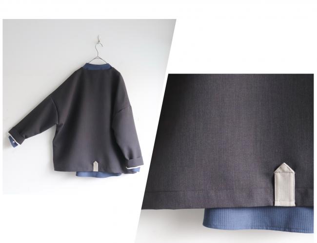 2つ釦ワイドボックスジャケット　(アッシュブラック)　ミディアム丈