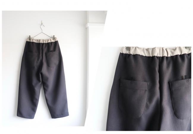 バイカラータックワイドパンツ フルレングス 　(アッシュブラック)