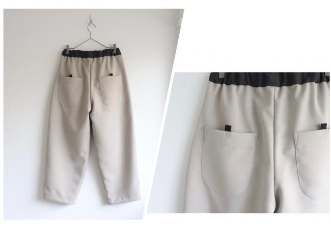 バイカラータックワイドパンツ フルレングス (グレージュ)