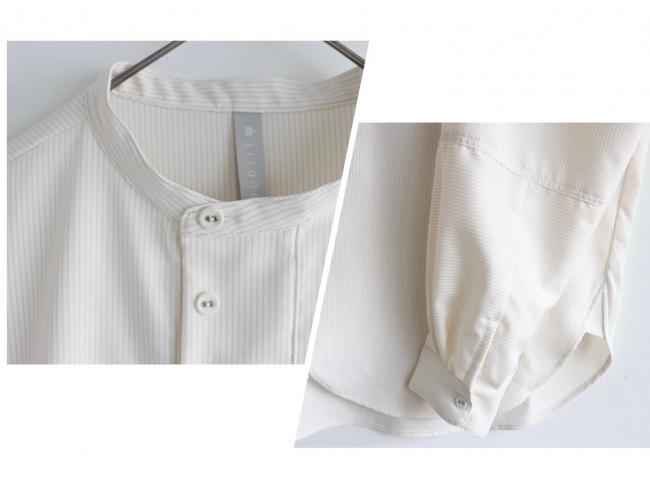 ピンストライプ　ラウンドヘムオーバーシャツ　(オフホワイト)