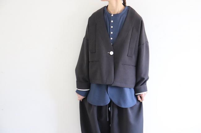 1つ釦ワイドボックスジャケット 　(アッシュブラック)