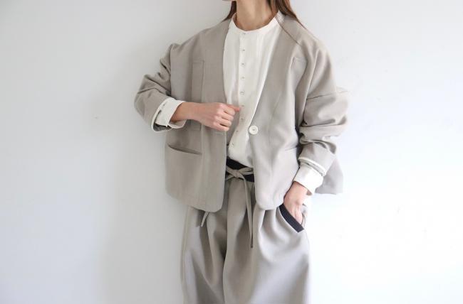 1つ釦ワイドボックスジャケット (グレージュ)