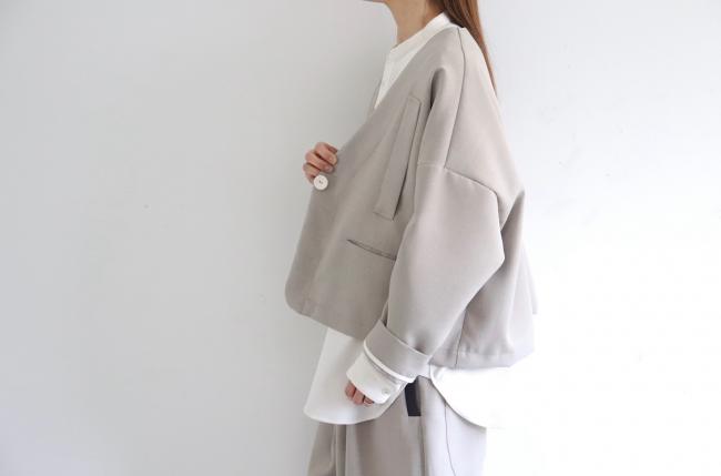 1つ釦ワイドボックスジャケット (グレージュ)