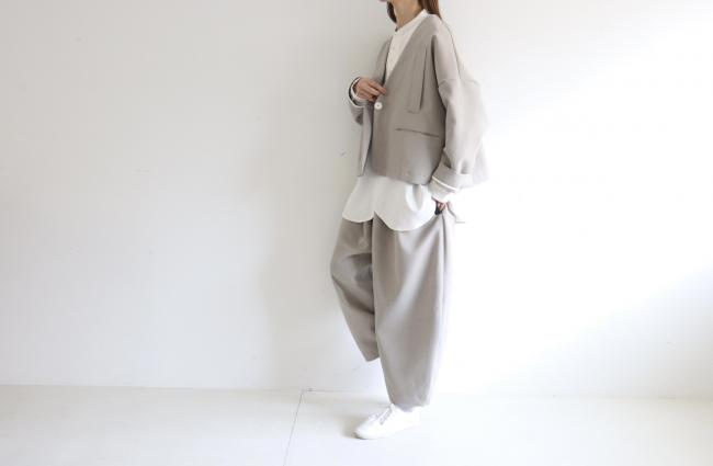 1つ釦ワイドボックスジャケット (グレージュ)