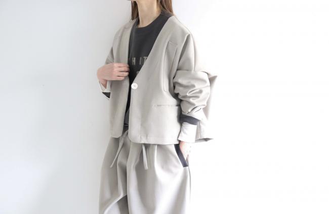 1つ釦ワイドボックスジャケット (グレージュ)