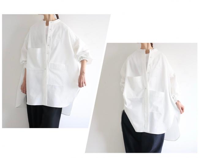 ランダムポケットワイドチュニック (ホワイト)