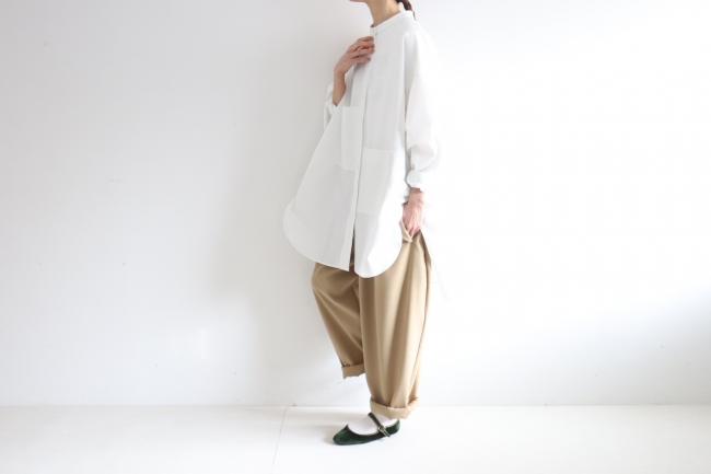 ランダムポケットワイドチュニック (ホワイト)