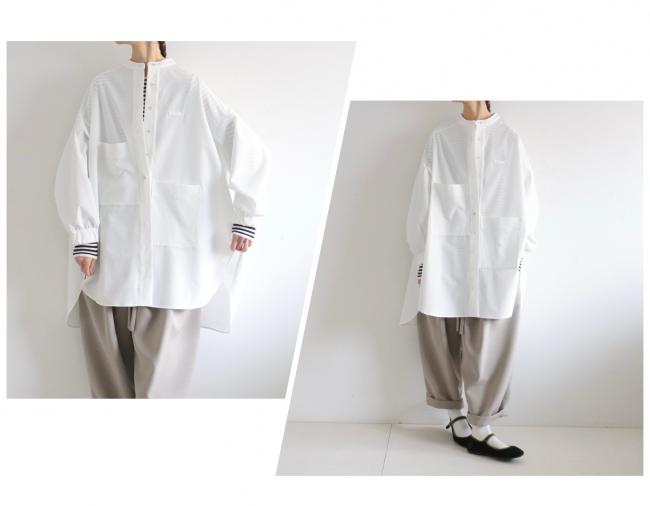 ランダムポケットワイドチュニック (ホワイト)