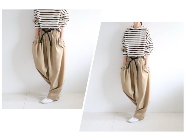 フラップポケットルーズタックパンツ　(チノベージュ)