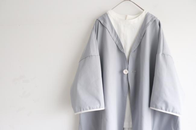 一つ釦ローブカーディガン (ブルーグレー)