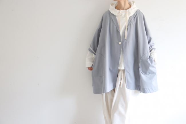 一つ釦ローブカーディガン (ブルーグレー)