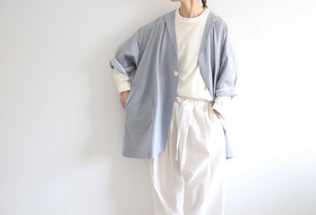 一つ釦ローブカーディガン (ブルーグレー)