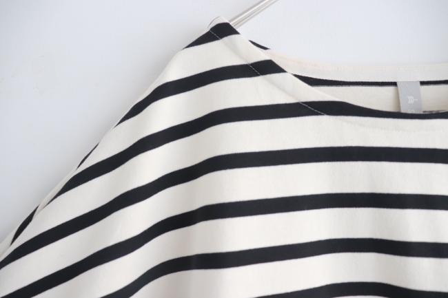 エルボーバッチボーダーワイドカットソー (ブラック×アイボリー)