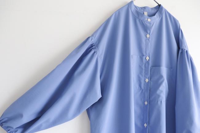 ギャザースリーブワンピースコート　(ブルー)