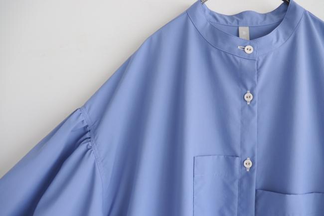 ギャザースリーブワンピースコート　(ブルー)