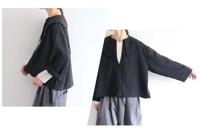 ビックカラープルオーバーシャツ　(ブラック)