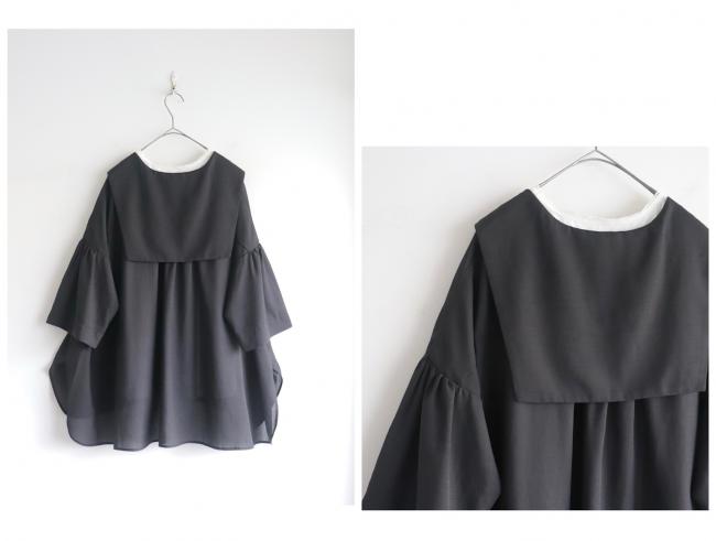 セーラーカラーサーキュラーシャツ (ブラック)