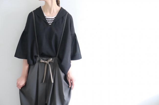 セーラーカラーサーキュラーシャツ (ブラック)