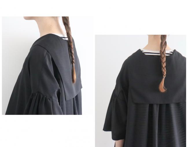 セーラーカラーサーキュラーシャツ (ブラック)