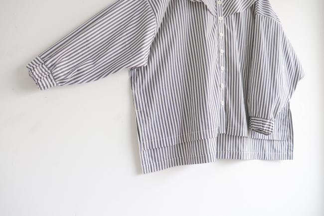 ラウンドカラーストライプボックスシャツ　(ダークネイビー×オフ)