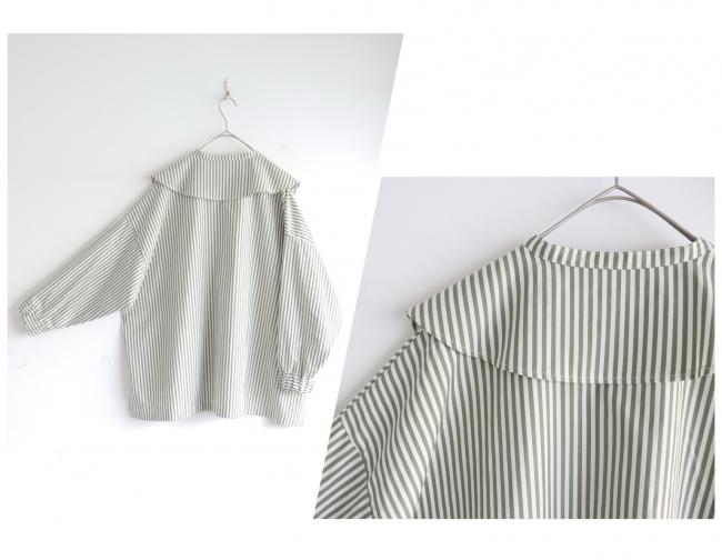 sirone ラウンドカラーストライプボックスシャツ sirone / ラウンドカラーストライプボックスシャツ (オリーブグリーン