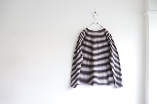 newピコレース付長袖ボーダーカットソー　(ダークネイビーXグレージュ)