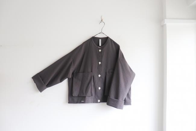 ポケ付きショートワイドシャツ(チャコール)