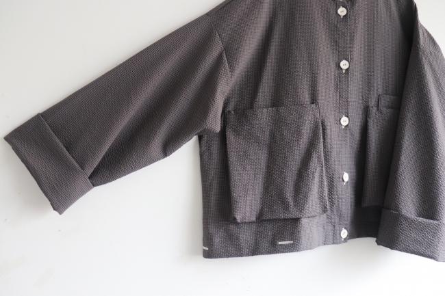 ポケ付きショートワイドシャツ(チャコール)