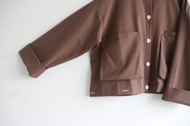 ポケ付きショートワイドシャツ(ブラウン)