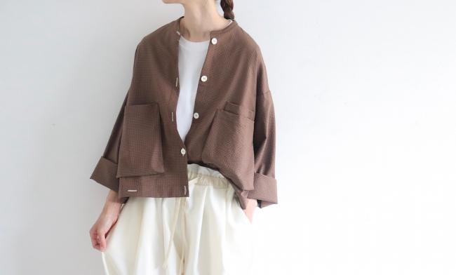 ポケ付きショートワイドシャツ(ブラウン)