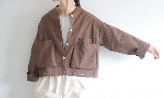 ポケ付きショートワイドシャツ(ブラウン)