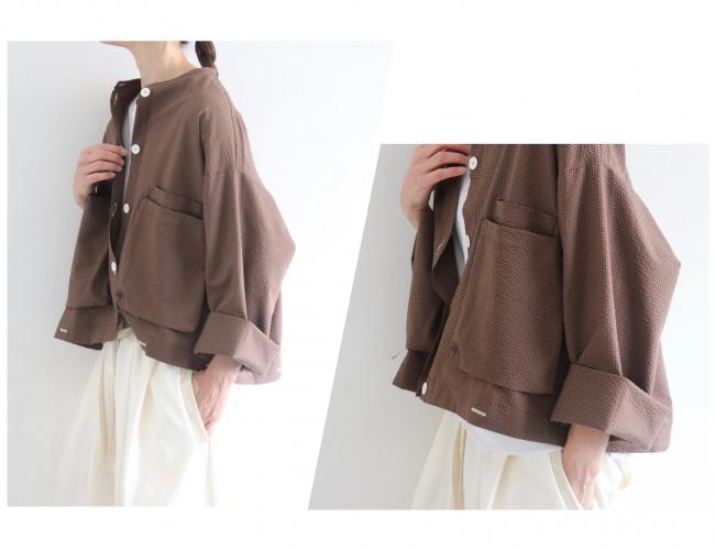 ポケ付きショートワイドシャツ(ブラウン)