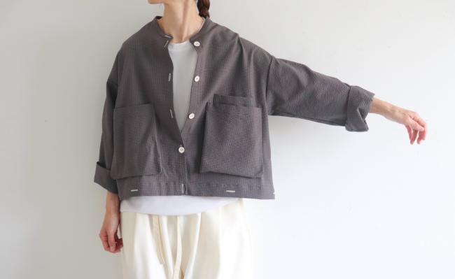 ポケ付きショートワイドシャツ(チャコール)