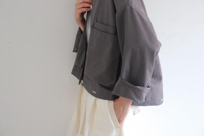 ポケ付きショートワイドシャツ(チャコール)