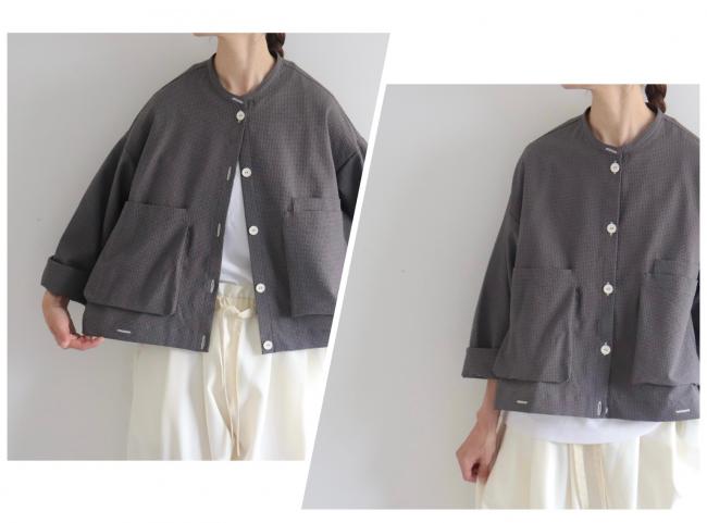 ポケ付きショートワイドシャツ(チャコール)