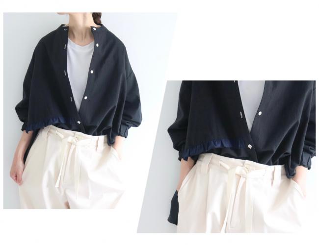 サイドフリルスリットシャツ　(ブラック)