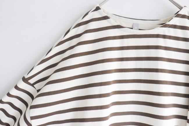 エルボーバッチボーダーワイドカットソー (アイボリー×モカ)