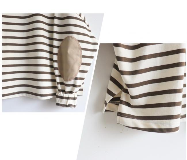 エルボーバッチボーダーワイドカットソー (アイボリー×モカ)