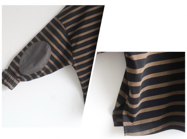 エルボーバッチボーダーワイドカットソー (ブラック×モカ)