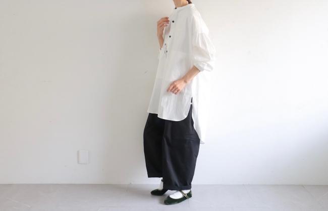 袖ギャザーロングチュニック (ホワイト)