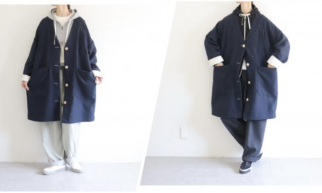 ビッグポケットオーバーワイドコート(ネイビー)