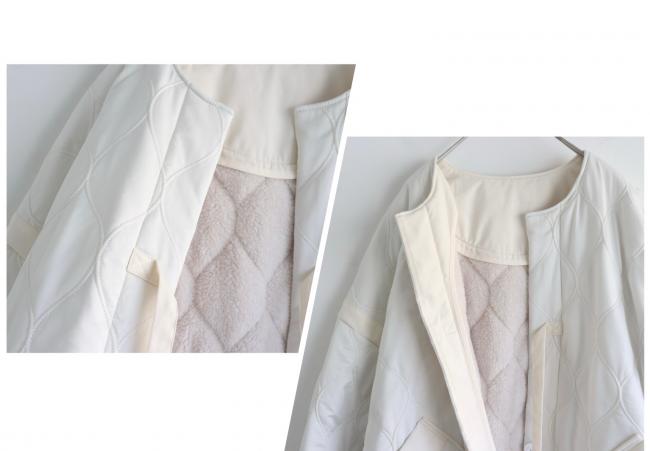 インナーボアキルティングハーフコート　(グレイッシュアイボリー)　ヘチマ柄