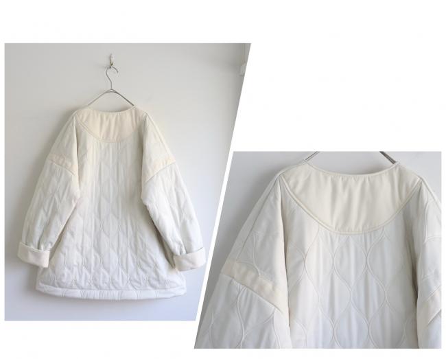 インナーボアキルティングハーフコート　(グレイッシュアイボリー)　ヘチマ柄