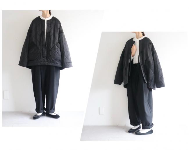 インナーボアキルティングハーフコート　(ブラック) ダイヤ柄