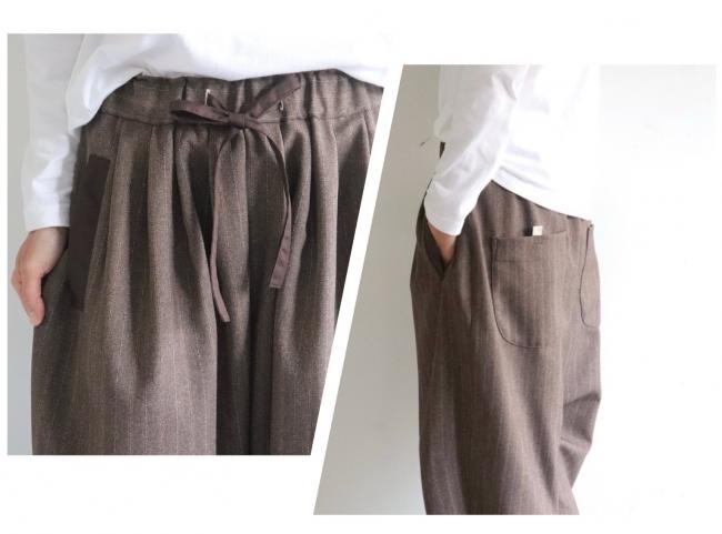 ウールライクメニータックパンツ 　フルレングス 　(ブラウンストライプ)