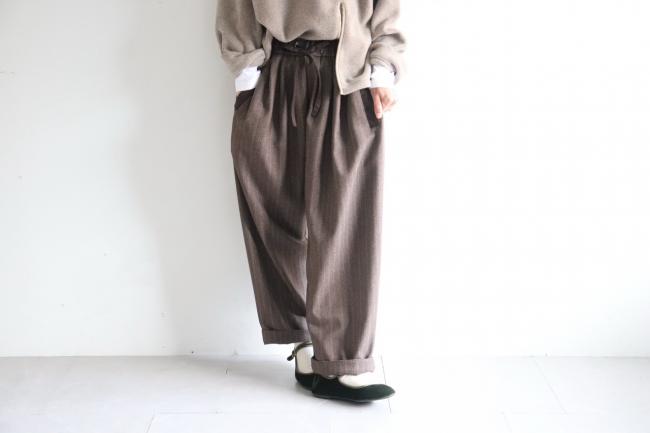 ウールライクメニータックパンツ 　フルレングス 　(ブラウンストライプ)