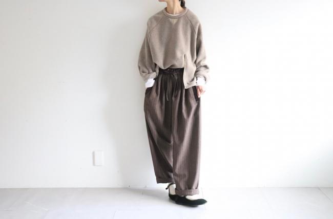 ウールライクメニータックパンツ 　フルレングス 　(ブラウンストライプ)